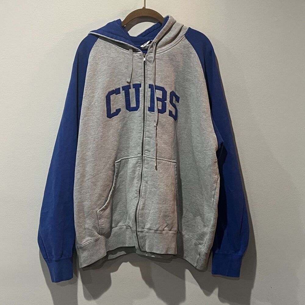 Vintage Majestic Cubs Jacket Men’s XXL Gray Blue Full Zip Hoodie Baseball MLB